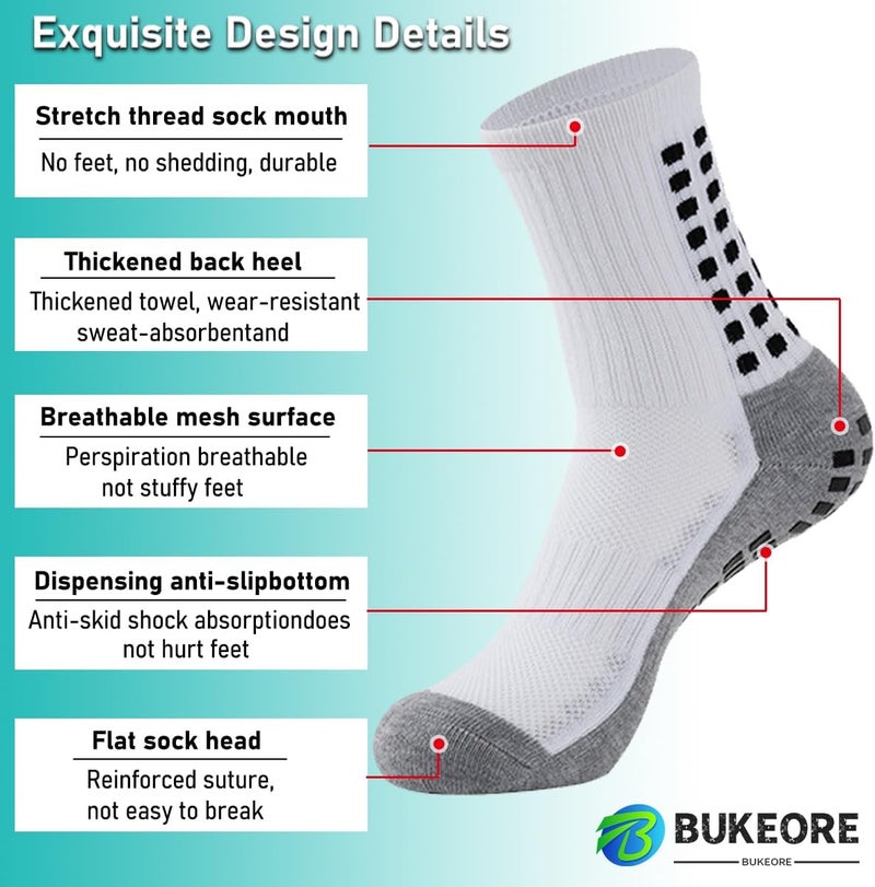 BUKEORE 2 Set Anti-Slip Grip Soccer Socks with Shin Guard Sleeves, Sports Athletic Socks for Men Women - Image 3